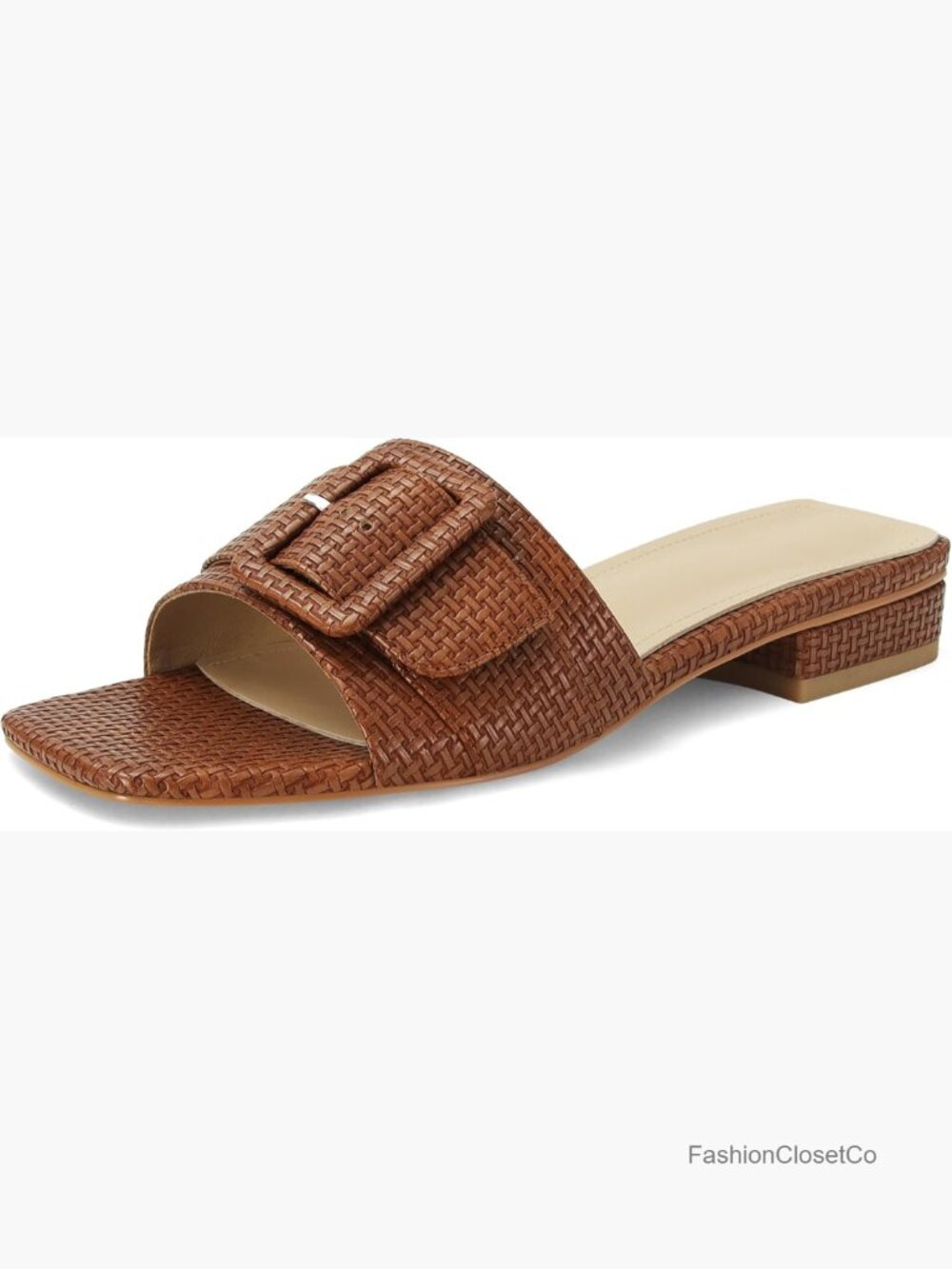 Raffia Woven Slide Sandals Block Heel Square Toe Espadrille Slipper Beach Shoes - Picture 1 of 7